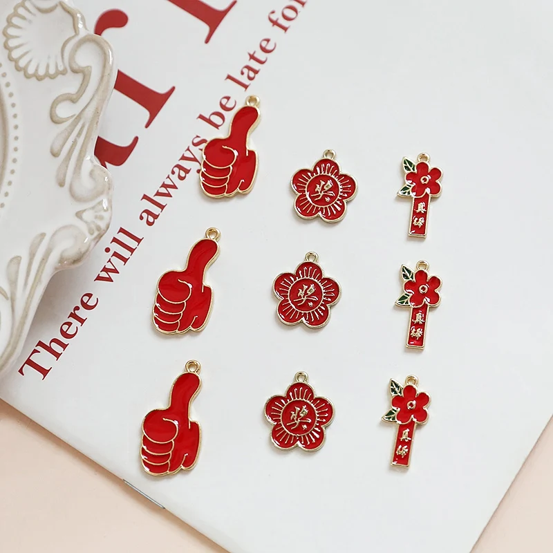

Little Red Flower Awesome Thumb Award Pendant Alloy Drop Oil Red DIY Handmade Ornament Bracelet Earrings Material 4pcs