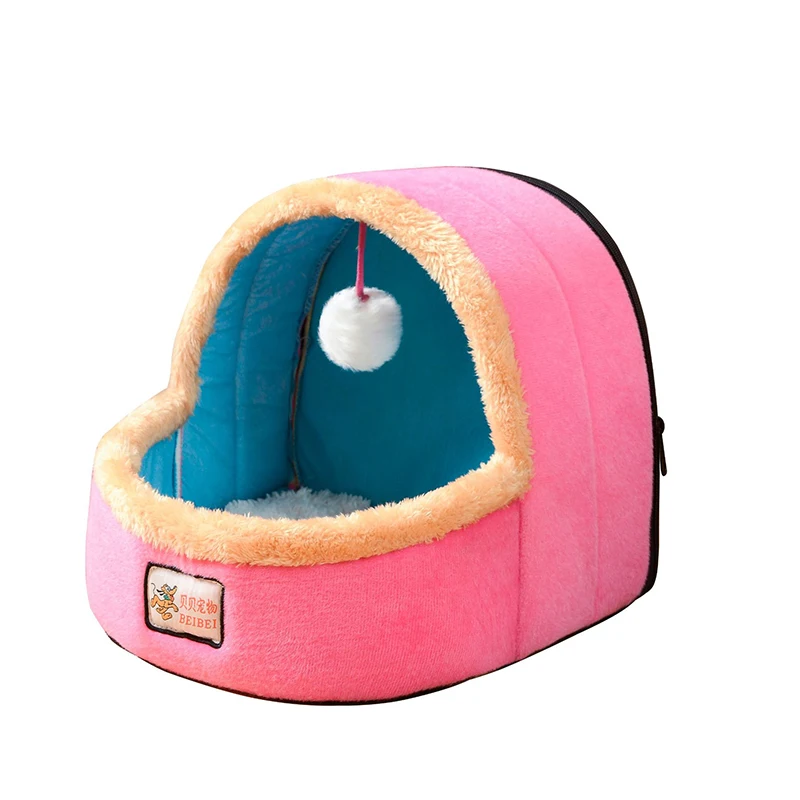 

Winter Cat Bed House Winter Warm Soft Non-slip Bottom With Zipper Hang Ball Cats Nest Pet Cave For Dogs Cats Sleeping Supplies