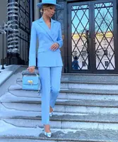 Blue Women Suits Fashion Ladies Business Blazer Casual Banquet Party Prom Female Suit 2 Piece Sets (Jacket+Pants)