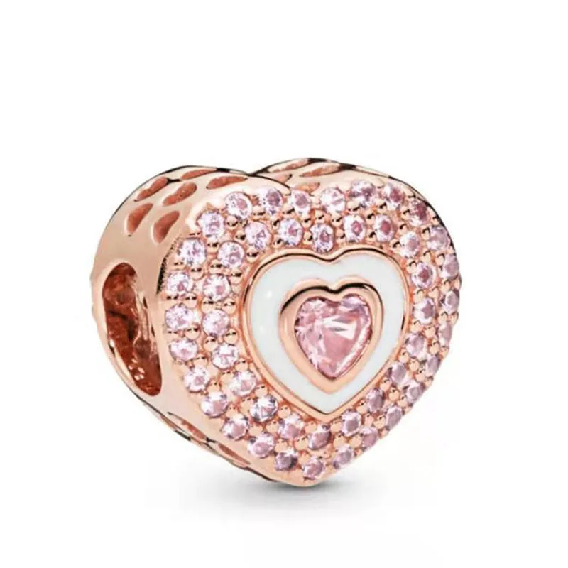 

100% 925 Sterling Silver Bead Rose Gold Hollow Love Beads Fit Pandora Women Bracelet & Necklace Diy Jewelry