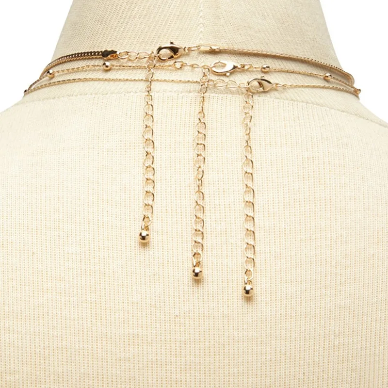 

3Pcs/Set New Multilayer Beaded Collar Chains Necklace European and American Jewelry Gothic Initial Choker Necklaces for Women