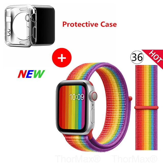 Нейлоновый спортивный бесшовный ремешок для наручных часов iwatch, 4 цвета, в полоску, легкий мягкий сплетенный ремешок для наручных часов Apple Watch 4 серии 3/2/1 38 мм 42 мм 40 мм 44 мм - Цвет ремешка: 36-New colorful