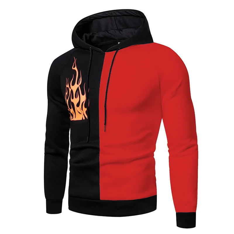 

Patchwork Pullover Harajuku Oversized Men's hoodie Spring Autumn Hooded Fire Print Casual Slim Fit Hoodie Sweatshirt Fashion