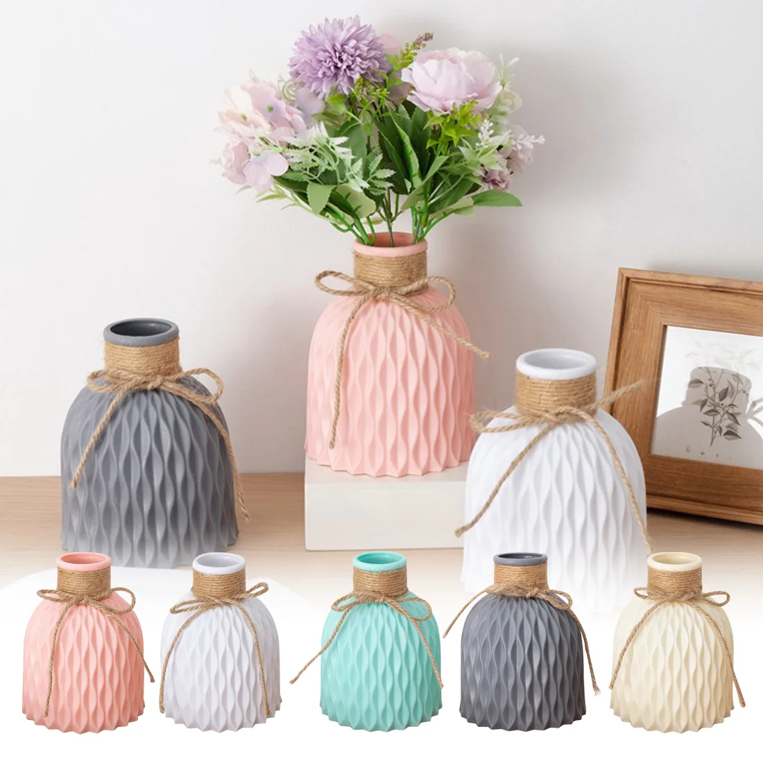 

Home decoration vase anti-ceramic vase wedding decoration modern plastic vase rattan woven simple basket desk decoration