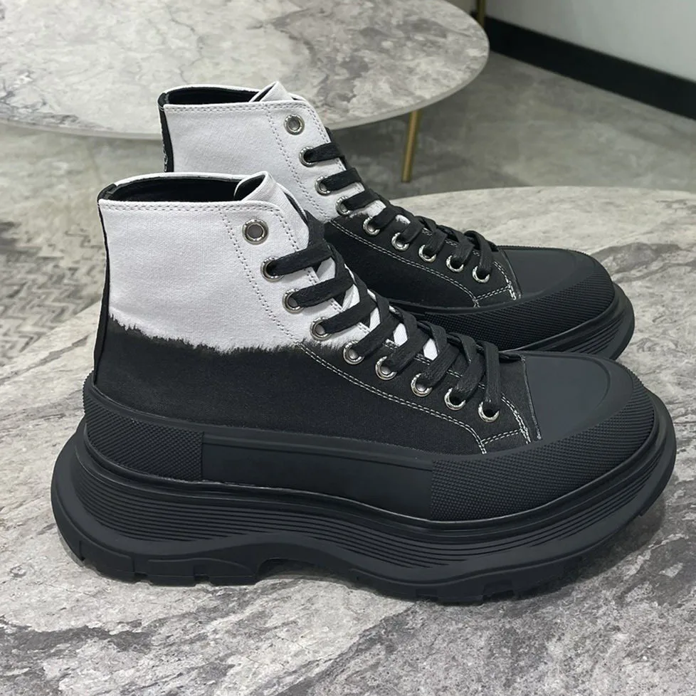 

Fashion Graffiti High Top Canvas Shoes Women Thick Soled Sponge Cake Lace Up Old Shoes 2021 Fall New Luxury Designer Women Shoes