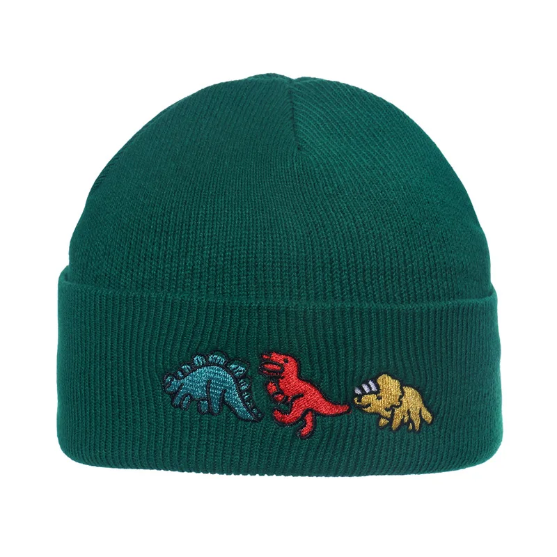 

Beanie Dinosaur Embroidery Skullies Knitted Hats for Winter Hats for Women's Hat Autumn Female Beanie Caps Warmeradies zzm046