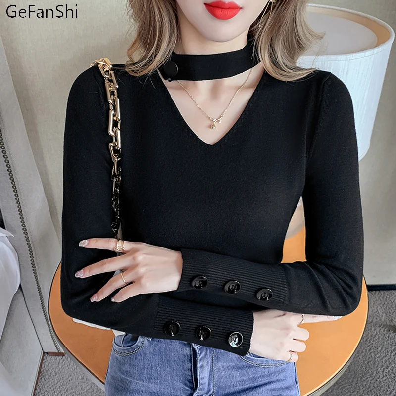

Autumn Winter Knitting Sweater Women Long Sleeve Solid Turtleneck Button Fashion Elegant Ladies Bastic Pullovers Sweaters
