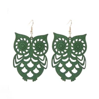 large wood owl earrings for women cutout natural wood owl drop earrings trendy jewelry wholesale animal zinc alloy