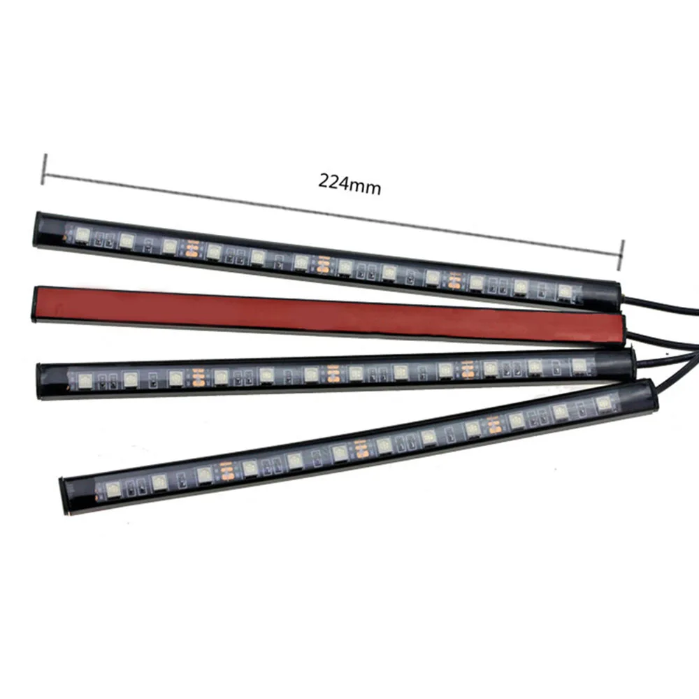 4pcs/set 12V LED Car Interior Floor Decorative Strip Light 12 SMD Remote Music Control Colorful RGB Auto Atmosphere Lamp | Автомобили и
