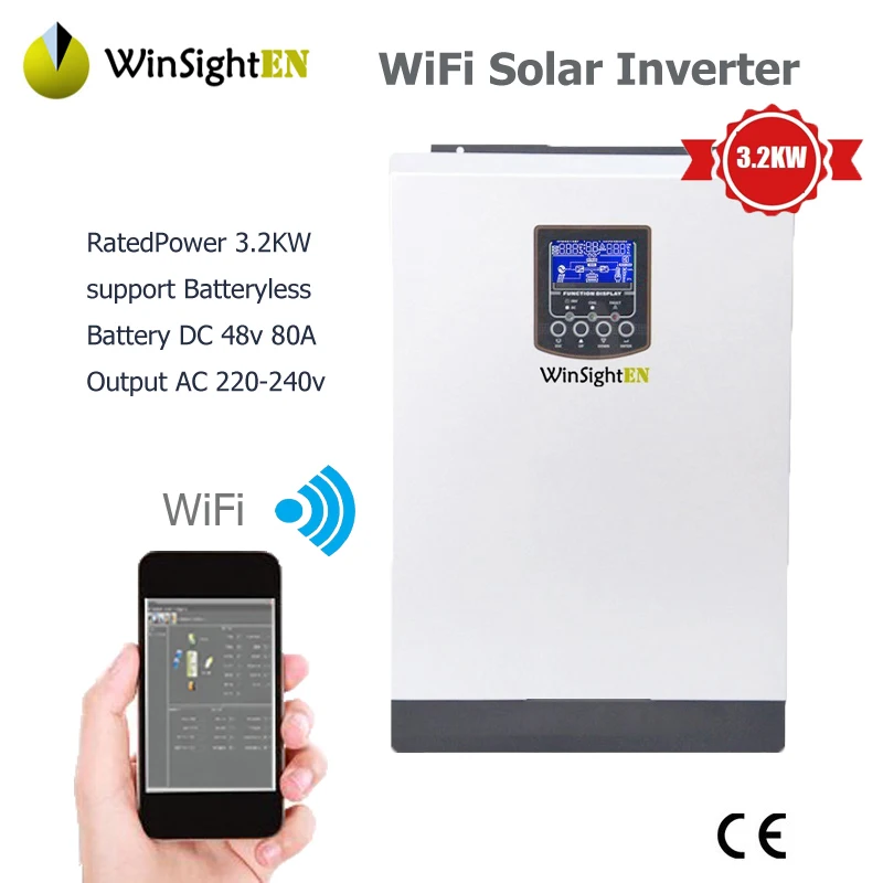 Wi Fi солнечный инвертор 3200 Вт Чистая синусоида 220VAC Встроенный со слежением за