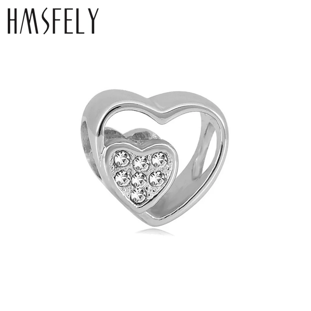 HMSFELY Европейские Бусины с большим отверстием в форме сердца из нержавеющей стали