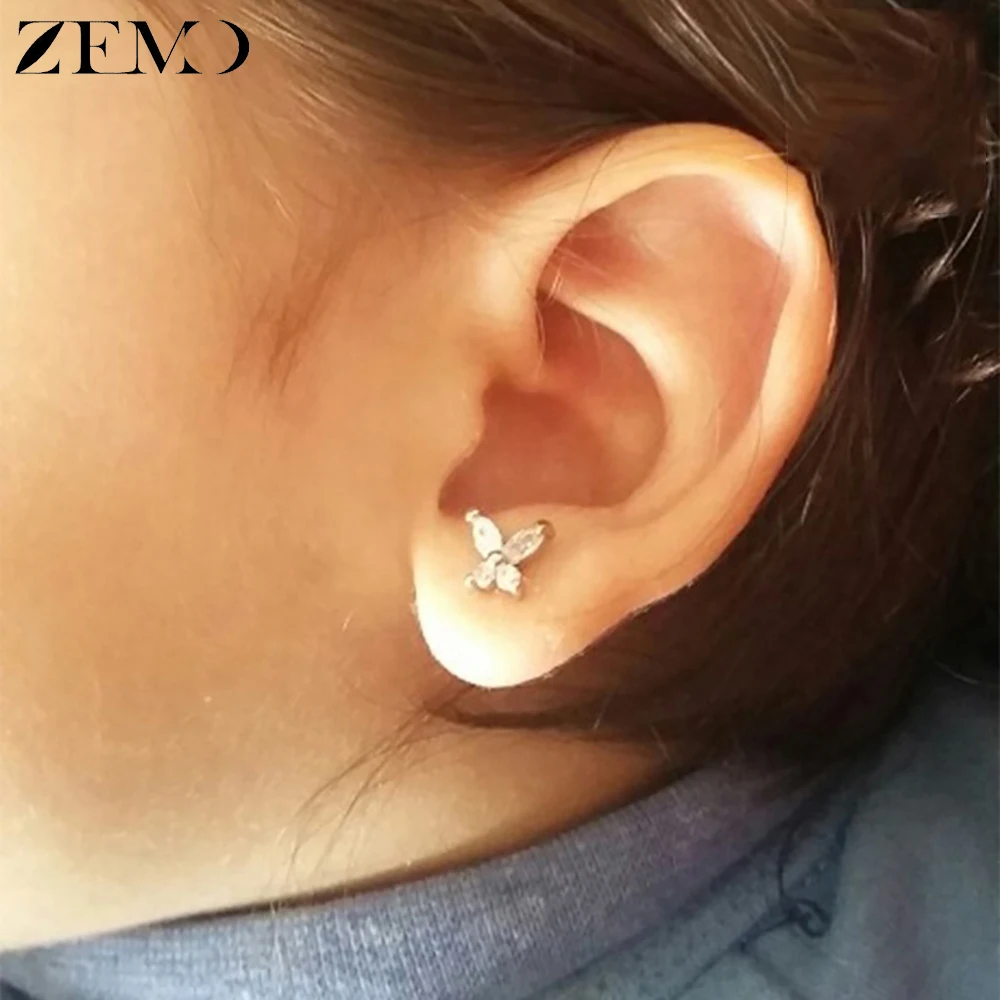 

ZEMO Flower Baby Earrings 316L Stainless Steel Small Stud Earrings Heart Kid Studs Ear Earrings Female Piercing Jewelry Women
