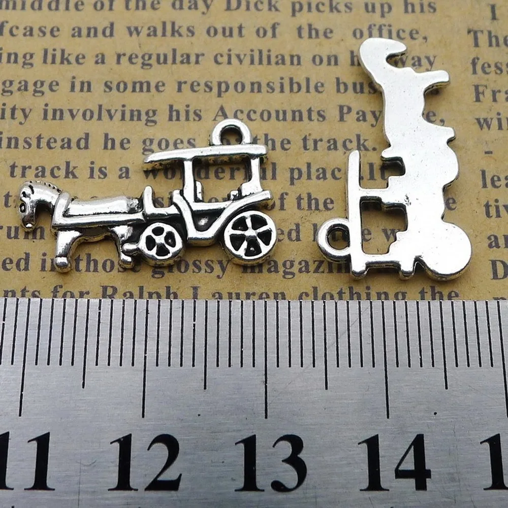 

120pcs Horse Carriage Charms 14mm x 23mm DIY Jewelry Making Pendant Antique Silver Color