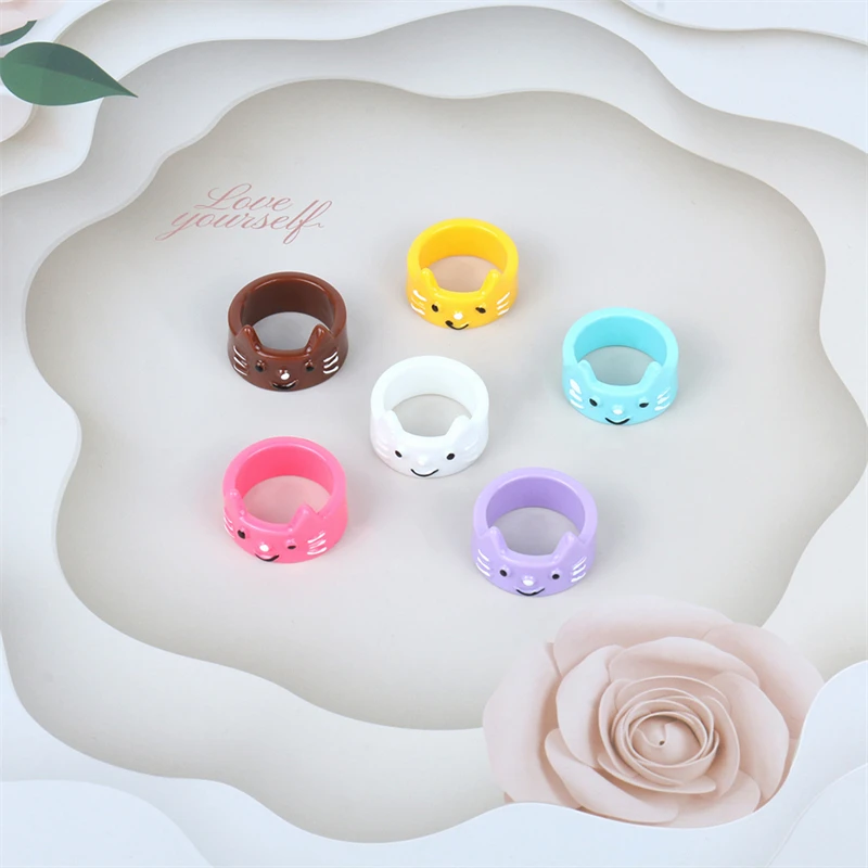 

Red Blue Purple White Coffee Yellow Cute Cat Rings for Women Men Kids 2021 Popular Animal Fashion Jewelry Party Birthday Gifts