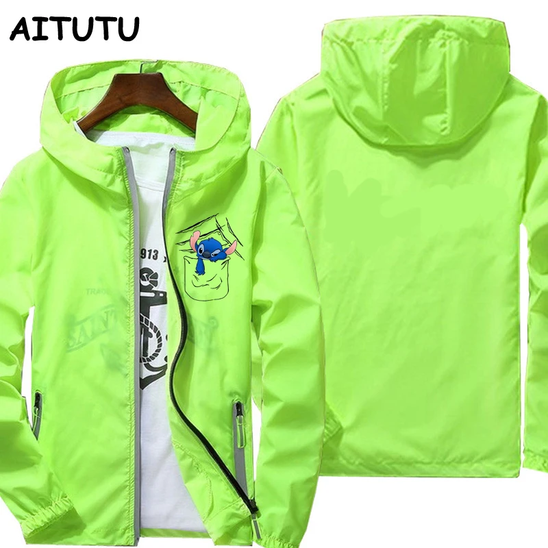 

Thin jacket men outdoor windbreaker hooded jacket women cute cartoon waterproof Reflective zipper jacket sun protect clothing 7x