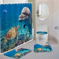 4 pieces bathroom set dolphins and turtles shower curtain cartoon curtains kids bath sets 3d print bathroom comfortable curtain