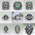 Винтажные большие квадратные кольца для женщин, зеленые, синие, кольцо с фиолетовыми кристаллами, роскошные геометрические циркониевые кольца, обручальное кольцо для невесты, подарок для женщин