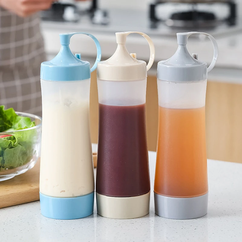 

350ml Squeeze Type Sauce Oil Bottle Storage Box Salad Ketchup Olive Mustard Condiment Jar with On Cap Lids Home Kitchen Gadget