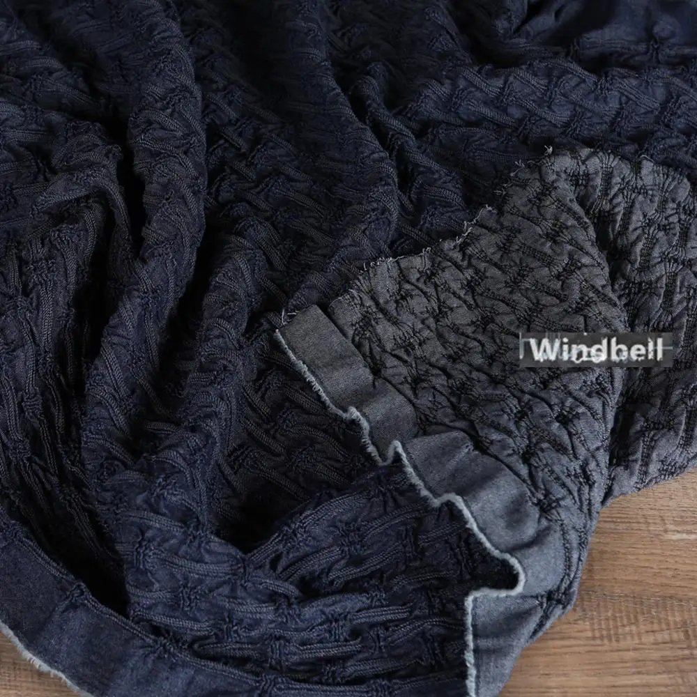 Ткань темно-синего цвета с драпировкой износостойкая эластичное дизайнерское - Фото №1