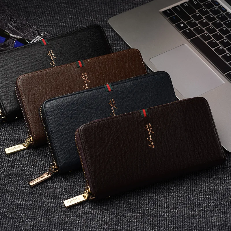 Кошельки для мужчин кожаный длинный клатч на молнии карман монет телефон