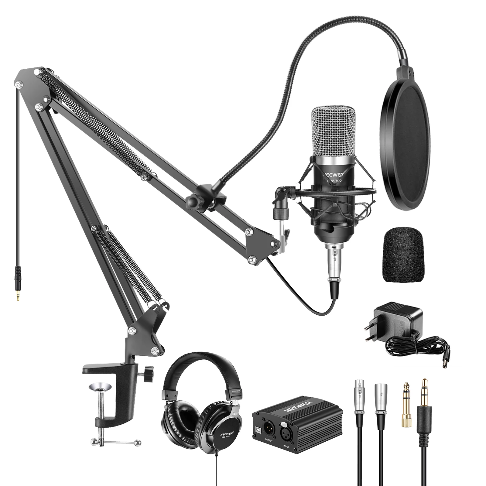 

Neewer NW-700 Pro Condenser Microphone and Monitor Headphones Kit with Phantom Power Supply, Boom Scissor Arm Stand, Shock Mount
