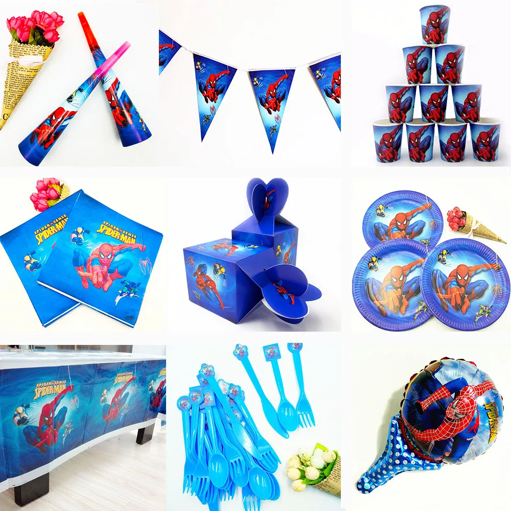 

82pcs Spiderman Superhero Kids Birthday Party Supplies Tablecloth Straws Cups Plates Napkins Knife Fork Spoon Decoration Favors
