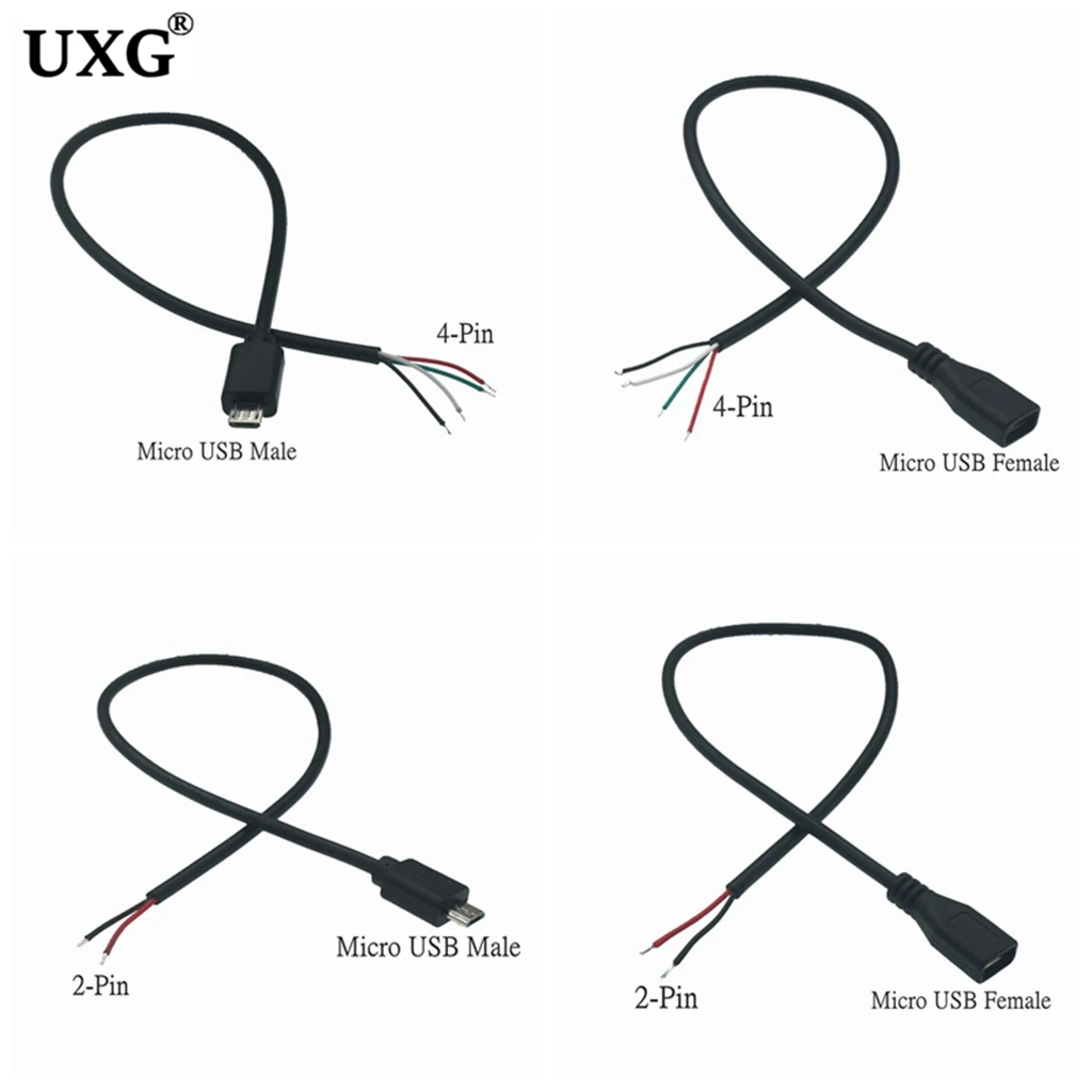 1PCS Micro USB 2.0 A Female Jack Android Interface 4 Pin 2 Pin Male Female Power Data Charge Cable Cord Connector 30CM 1m