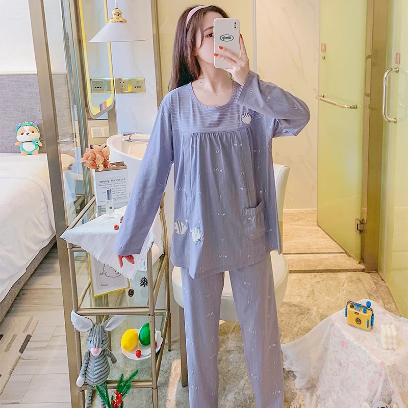 

Two-piece Suit Cotton Maternity Nursing Sleepwear Set Feeding Pajamas for Pregnant Women Loose Belly Pregnancy Home Lounge Wear