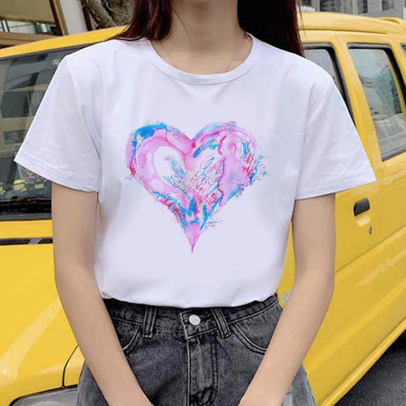 

Sweet Heart Kawaii Cartoon T Shirt Women Cute Funny Anime Tshirt Ullzang 90s T-shirt Plus Size Korean Style Female Top Tees