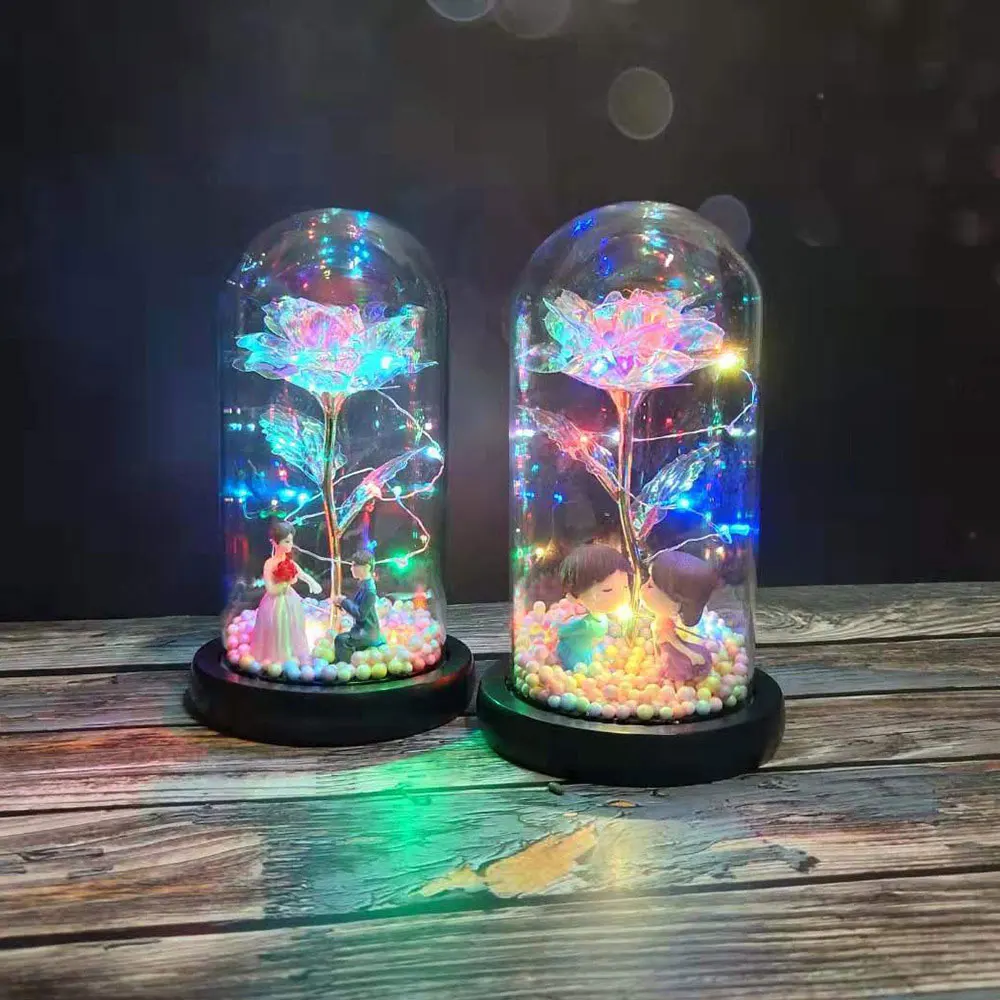 Glass Dome Wooden Base with Light Bedside LED Display Flower Bottom Home Decoration Gift DIY Valentine's Gifts | Дом и сад