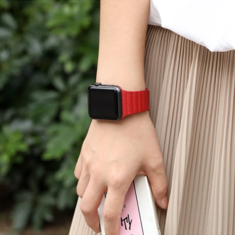 Ремешок для Apple watch band 44 мм 40 браслет iWatch 38 42 магнитный из натуральной кожи петля