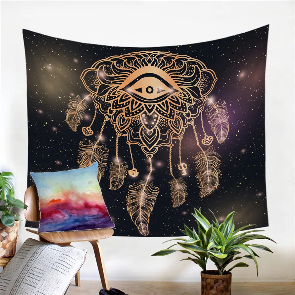 BeddingOutlet Hipster Watercolor Tapestry Dreamcatcher Feathers Wall Hanging Bohemian Art Carpet Decorative Tapestry 2 Sizes - Цвет: 17