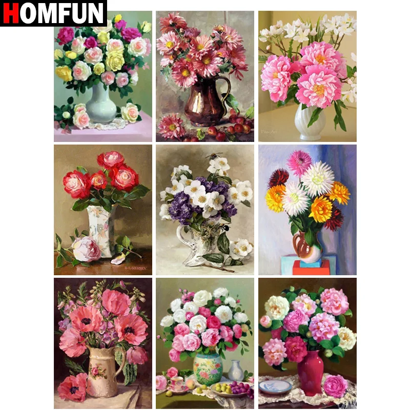 

Алмазная живопись HOMFUN, картина с квадратными/круглыми стразами, «Цветочная ваза», вышивка крестиком, 5D Стразы