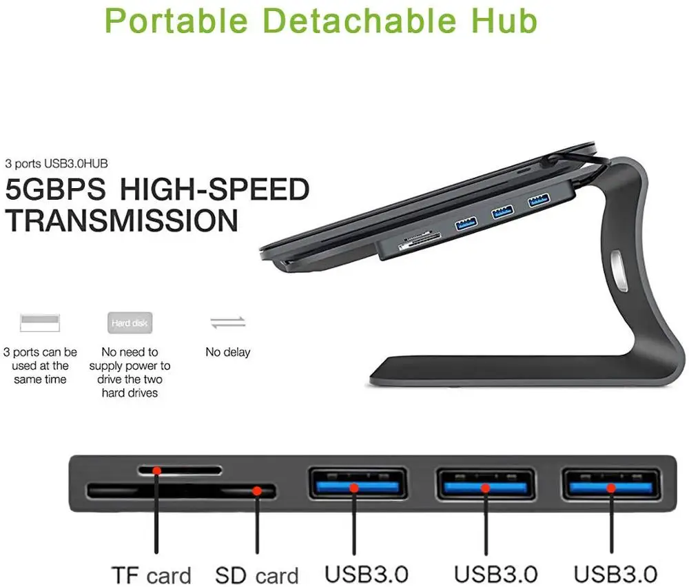Алюминиевая Подставка для ноутбука с USB 3 0 концентратором и SD кард ридером