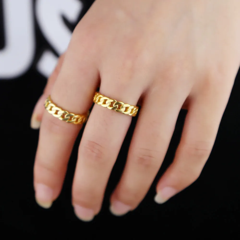 

summer new Gold-plated S925 hip hop luxury fashion ring drop shipping delicate miami cuban link chain rings women boy jewelry