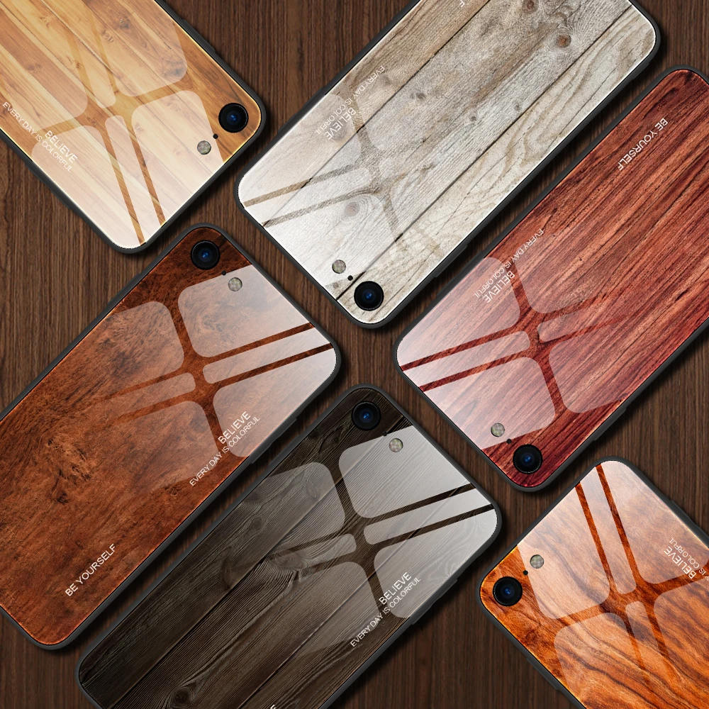 

Wood Grain Tempered Glass Phone Case For iPhone 12 11 Pro Max Mini X XS Max XR SE 2 2020 8 7 6s 6 Plus Shockproof Cover Cases