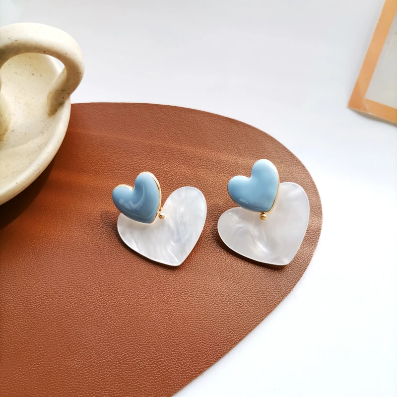 

Mihan S925 needle Sweet Jewelry Heart Earrings Popular Sweet Temperament Blue Enamel Resin Drop Earrings For Women Gifts