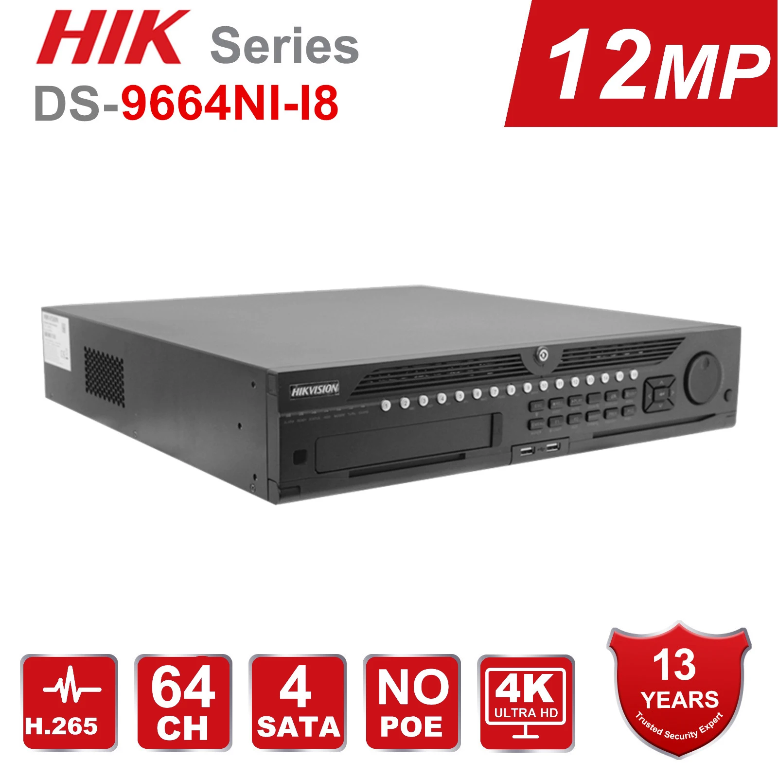 Система видеонаблюдения Hikvision профессиональная 64 канала 4K NVR разрешение до 12 Мп 8
