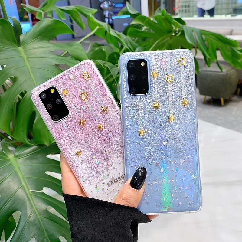 Shining stars for Samsung s20fe mobile phone case note20ultra pearl Sequin S10 S21 note10 plus gold foil soft  mobile phone case
