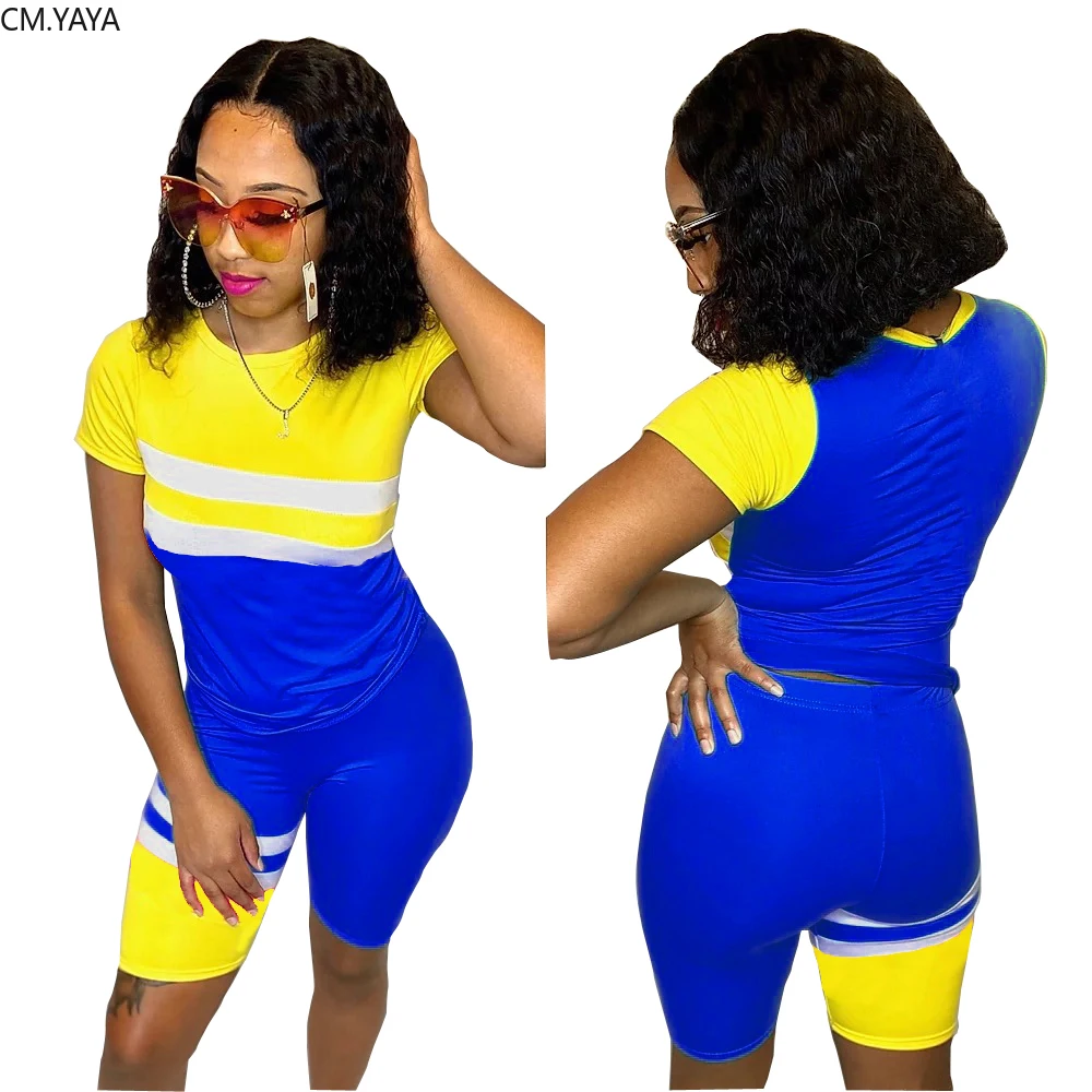 Women Two Pieces Sets stripes patchwork Tracksuits short sleeve tee tops shorts jogger pants suit Sporty Outfits matching set | Женская