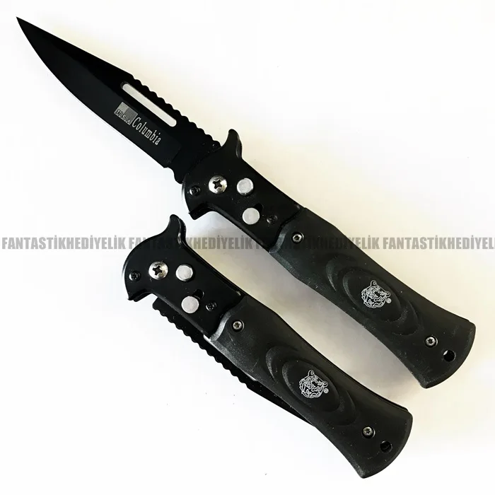 Охотничий нож с автоматической кнопкой из черной стали для кемпинга и охоты