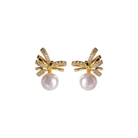 s925 sterling silver gold plated natural freshwater pearl ear studs personality affordable luxury graceful bow womens earrings