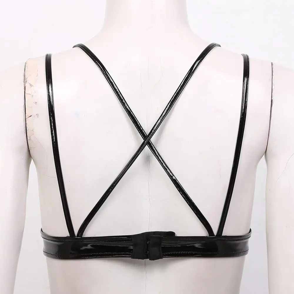 Женское нижнее белье из искусственной кожи треугольные открытые чашечки с