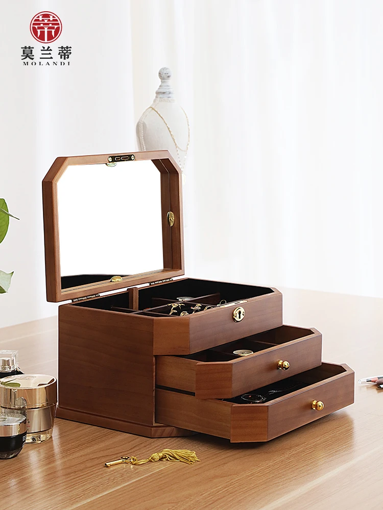 Solid Wood Jewelry Box Storage European-style High-end Luxury Chinese Style Small Exquisite Household Earrings Ring