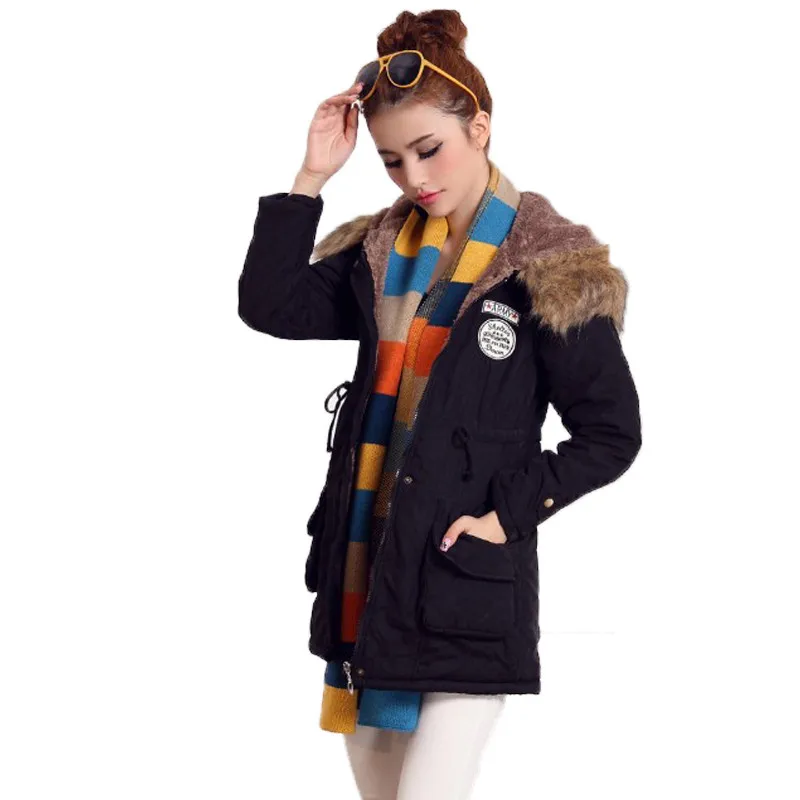 

2019 Winter Women Jacket Medium-Long Warm Fleece Parka Outwear Thick Hooded Wadded Coat Slim Parka Overcoat Pluse Size 3XL