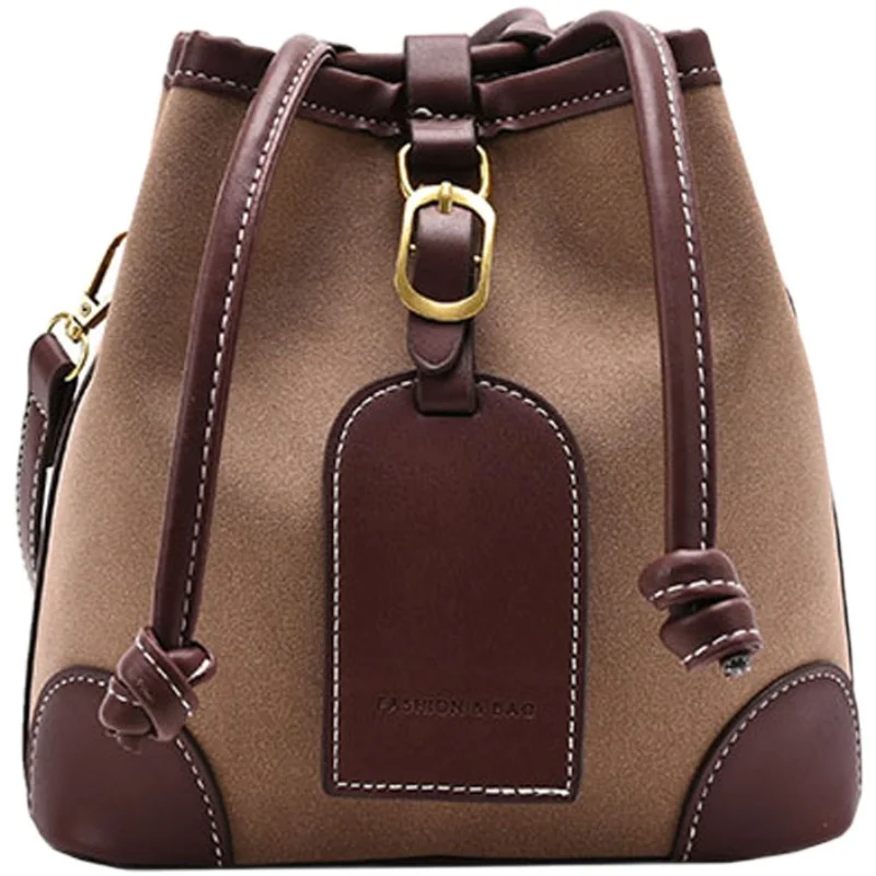 

Solid Color Trending Small PU Leather Bucket Bags 2021 Winter Branded Designer Lady Drawstring Shoulder Handbags