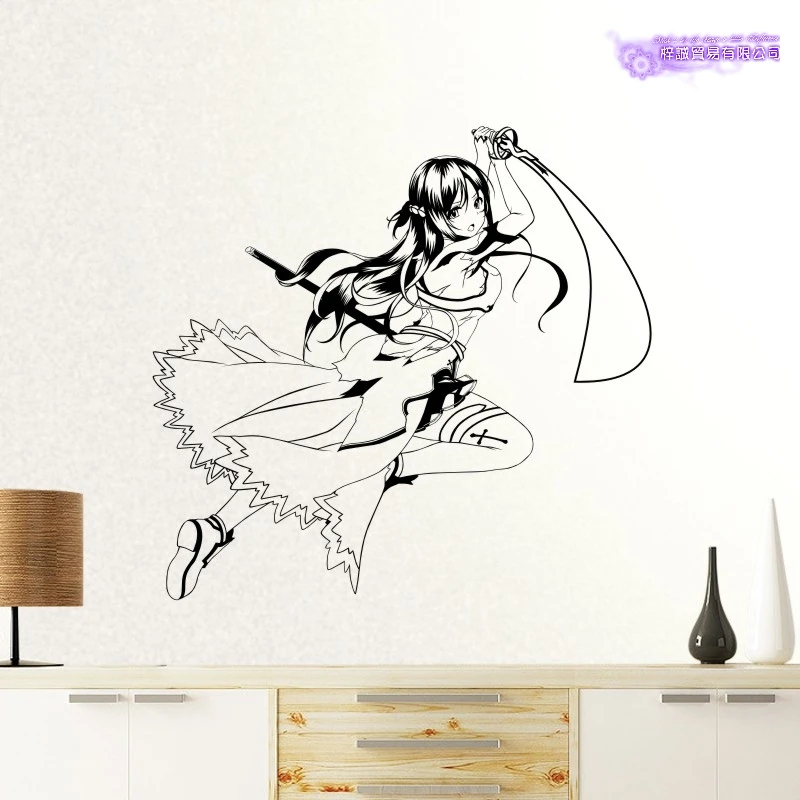 

Sword Art Online, настенная наклейка, Виниловая наклейка Asuna, наклейка на стену, декор домашнее украшение аниме, автомобильная наклейка