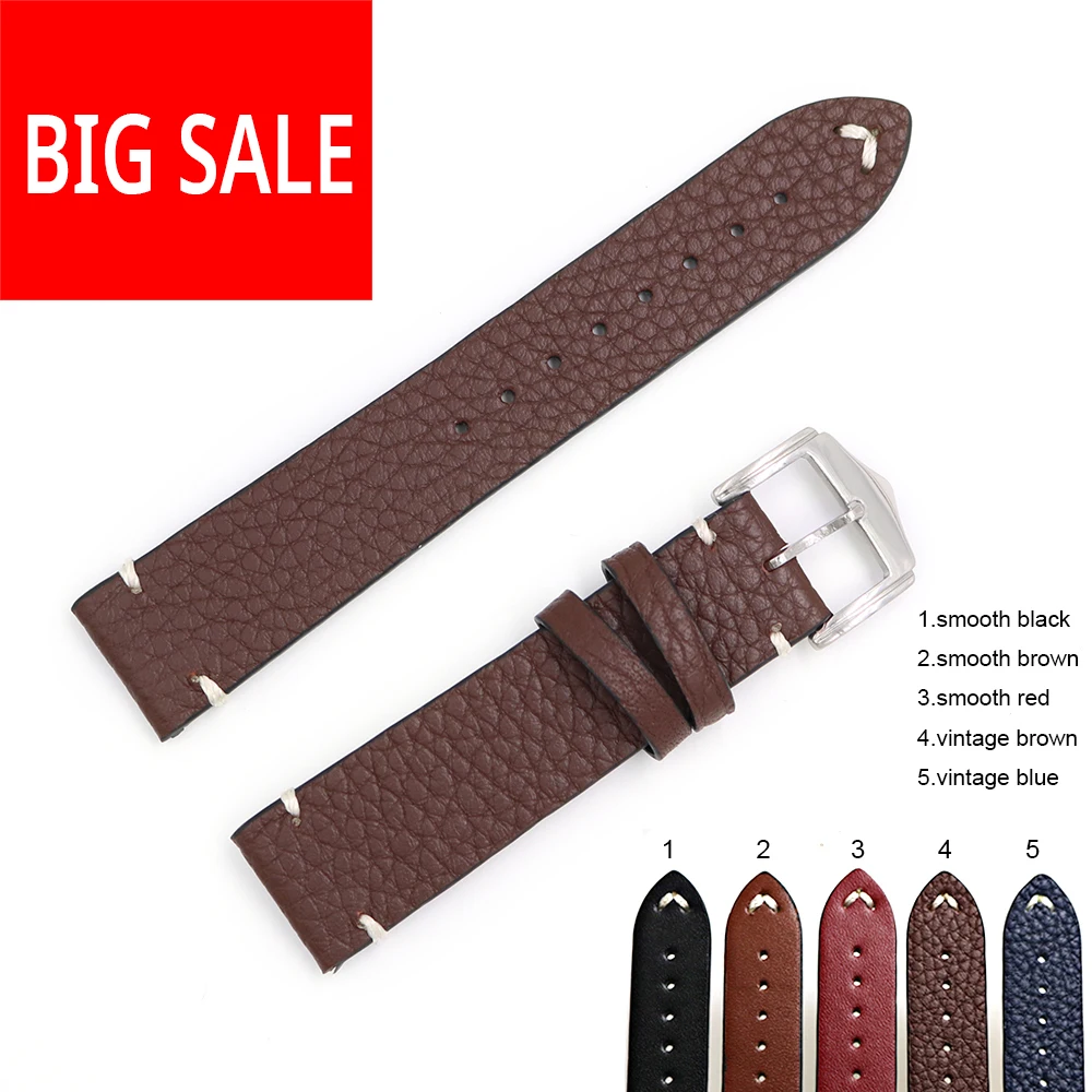 

CARLYWET 20 22 24mm Real Calf Vintage Blue Leather Watch Band Strap Belt Polish Buckle For Rolex Omega Seiko IWC Brand