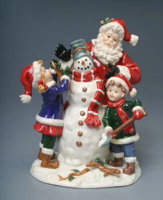 

CERAMIC CRAFTS HOME DECORATIONS SANTA CLAUS AND CHILDREN MAKING SNOWMAN FIGURINE