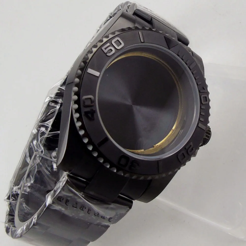 

40 мм черный pvd покрытый сапфировым стеклом матовый керамический Безель чехол для часов браслет подходит для nh35a miyota 8215 механизм